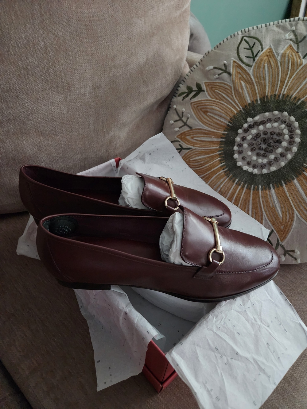 Anthropologie Burgundy Leather Bit-Detail Loafers